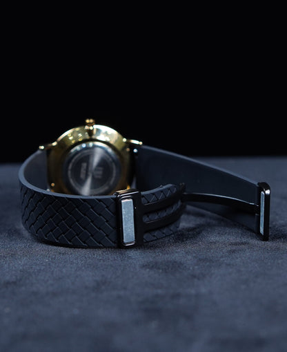 Universe Point Silicon Strap Magnetic Buckel Watch-Gold Dial With Black Strap