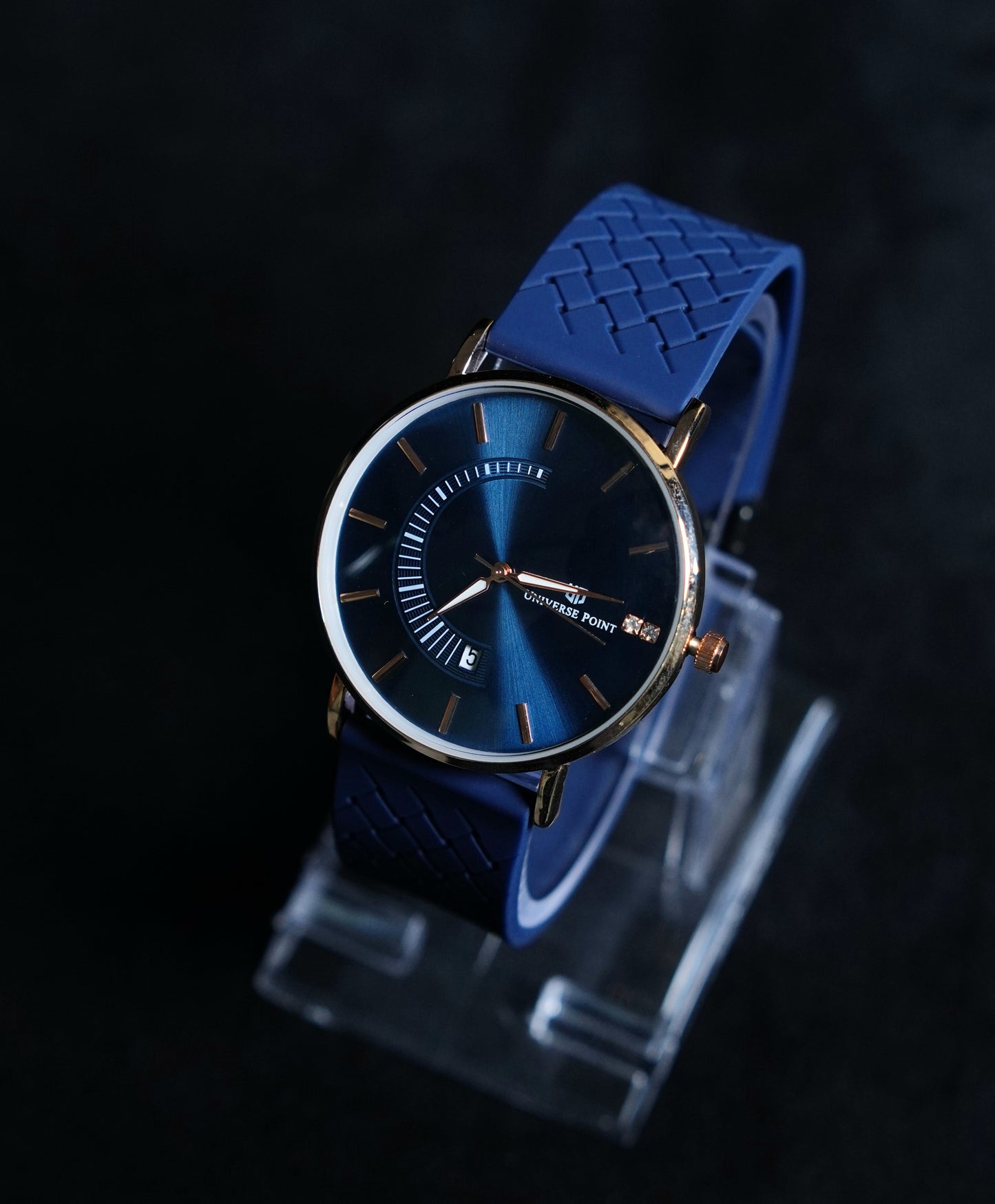 Universe Point Silicon Strap Magnetic Buckel Watch-Navy Blue Dial With Blue Strap