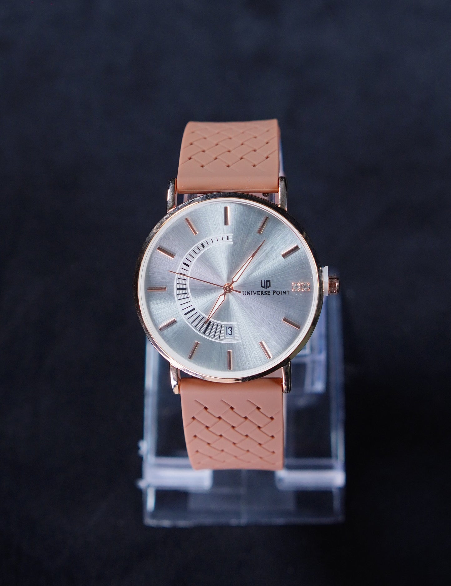 Universe Point Silicon Strap Magnetic Buckel Watch-Grey Dial With Light Brown Strap