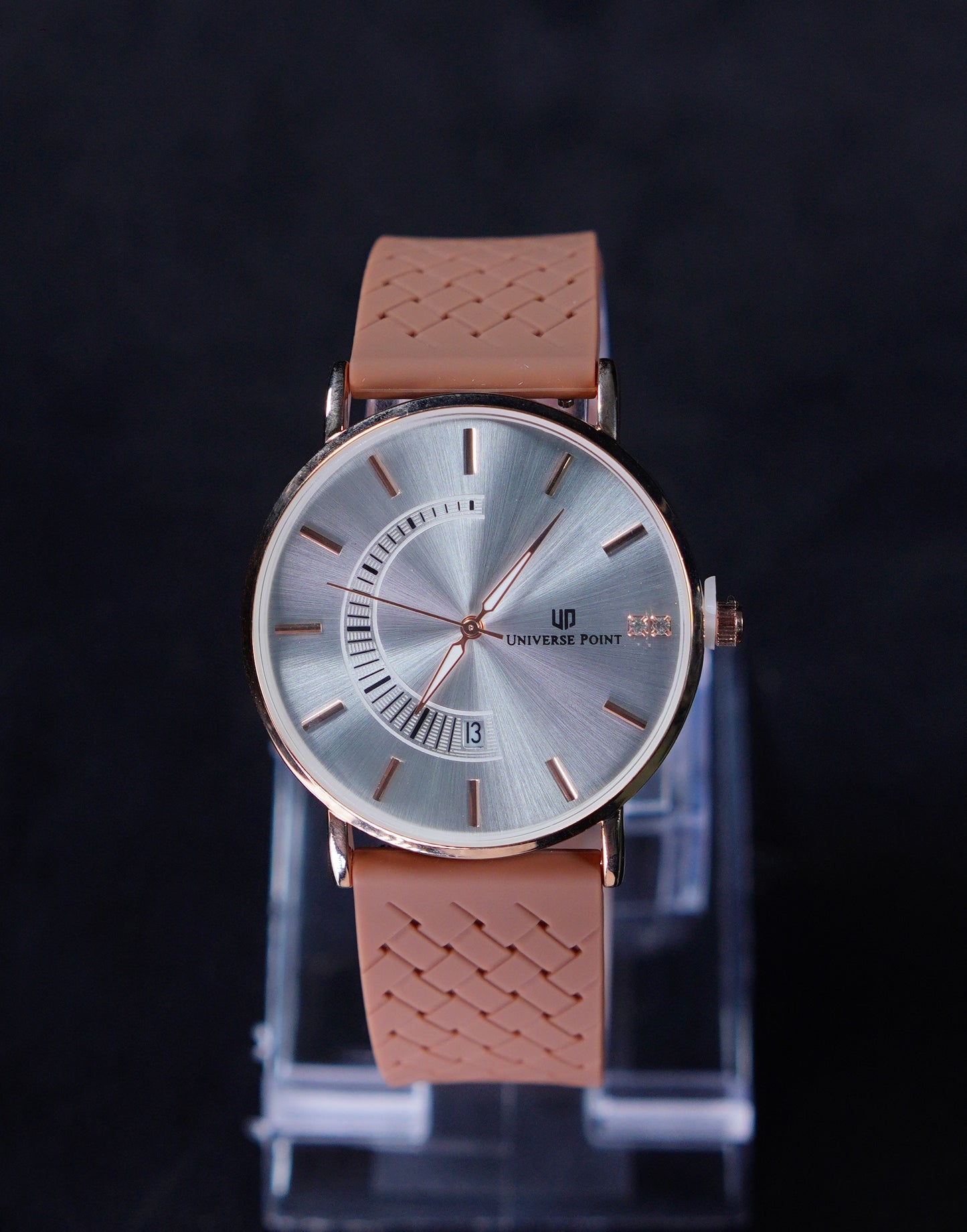 Universe Point Silicon Strap Magnetic Buckel Watch-Grey Dial With Light Brown Strap