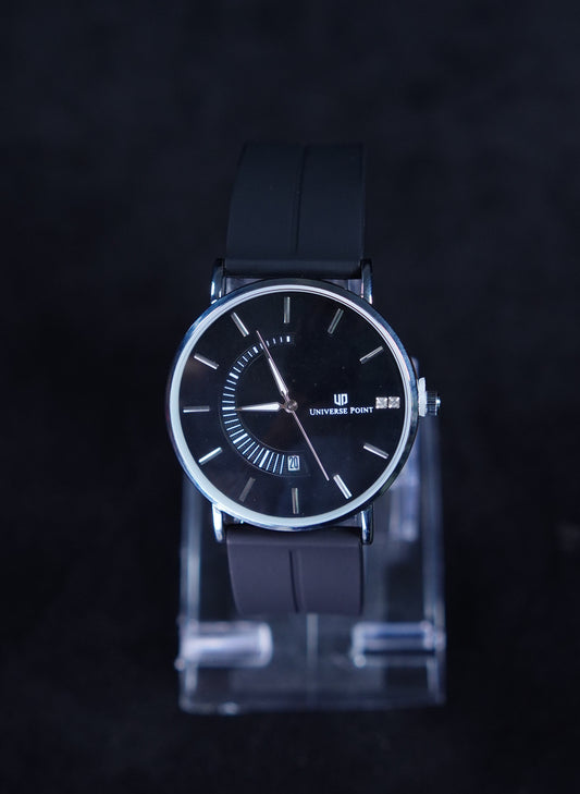 Universe Point Silicon Strap Magnetic Buckel Watch-Black Dial With Black Strap