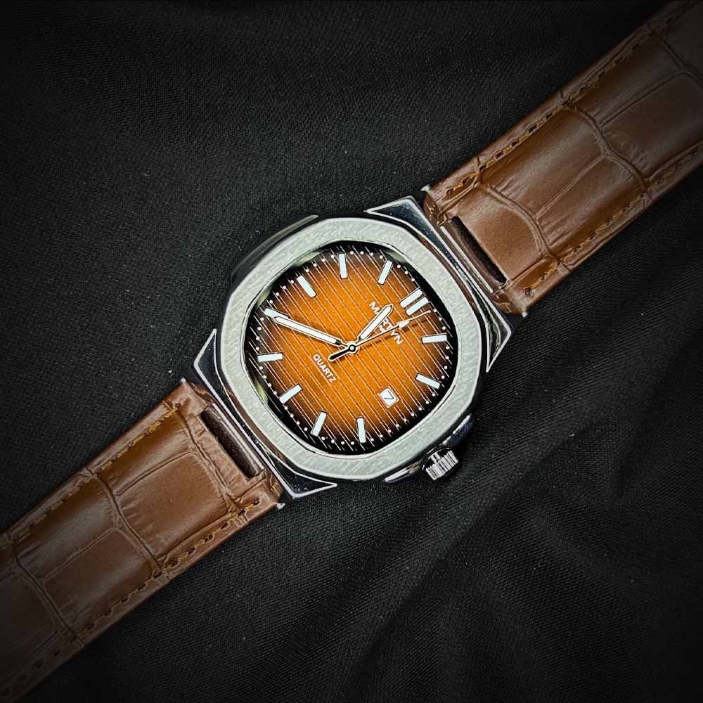 Martyn Line Men's Analog Quartz Wrist Watch – Elegant Brown Dial with Date Display, Leather Strap, Brushed Silver Bezel – Classic Fashion Timepiece for Men